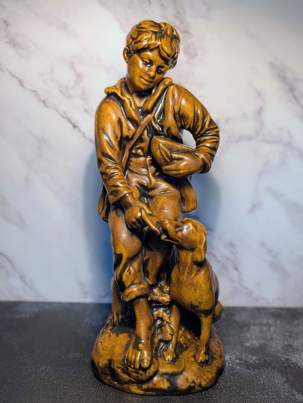 70's Holland Mold Ceramic Boy with Dog Decorative Statue -17" Tall